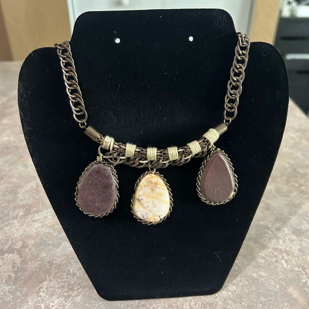 Urban Outfitters Bohemian 3 Stones Necklace with Black Jewelry Bag